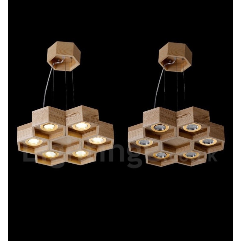 Lámpara colgante contemporánea moderna de madera de 6 luces