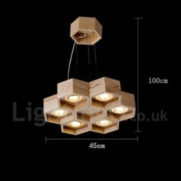 Lámpara colgante contemporánea moderna de madera de 6 luces