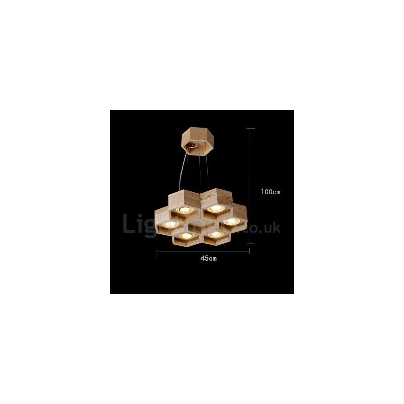 Lámpara colgante contemporánea moderna de madera de 6 luces