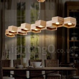 Lámpara colgante contemporánea moderna de madera de 7 luces