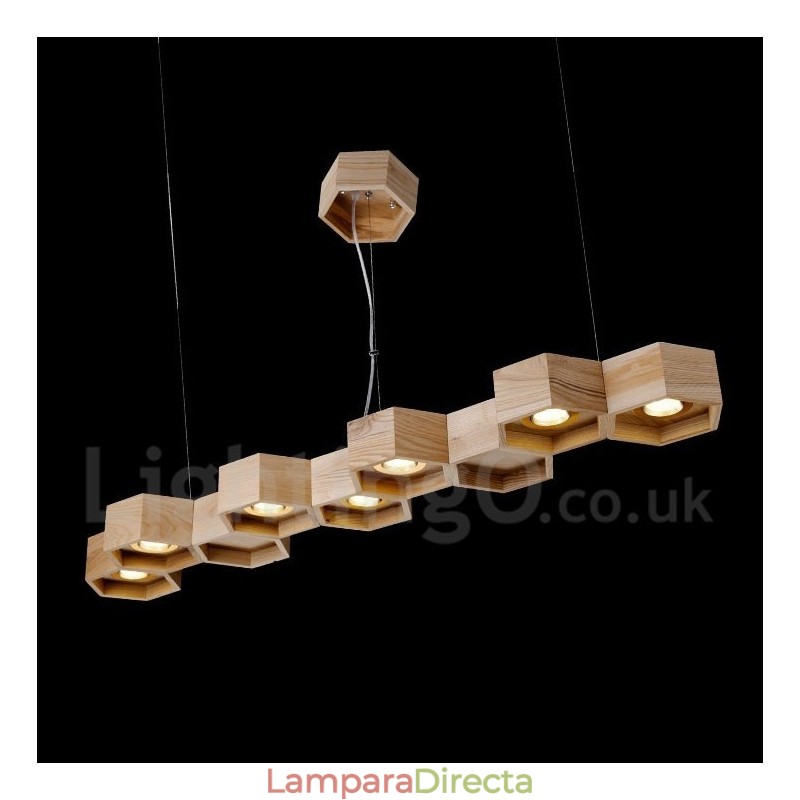 Lámpara colgante contemporánea moderna de madera de 7 luces