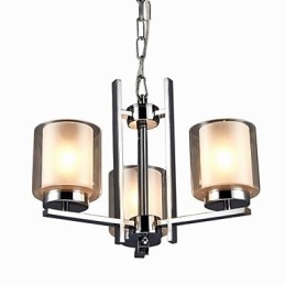 Lámpara de araña clásica de hierro galvanizado con pantalla de cristal, con tres luces.
