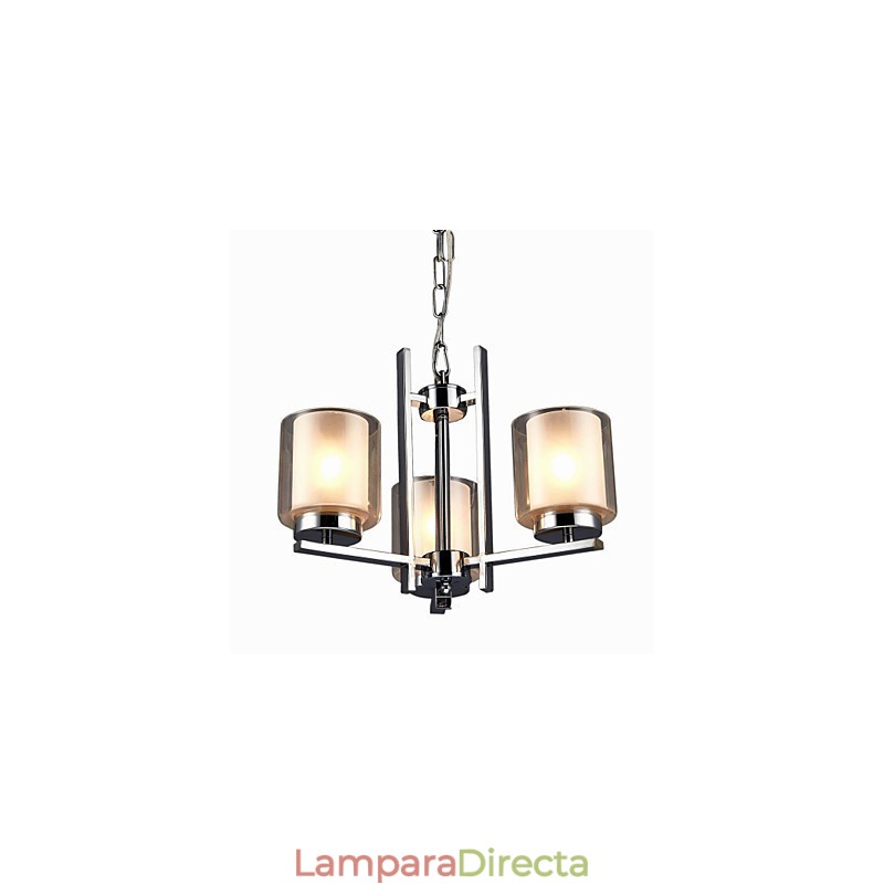 Lámpara de araña clásica de hierro galvanizado con pantalla de cristal, con tres luces.