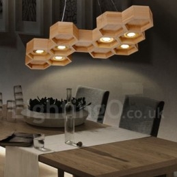 Lámpara colgante contemporánea moderna de madera de 6 luces