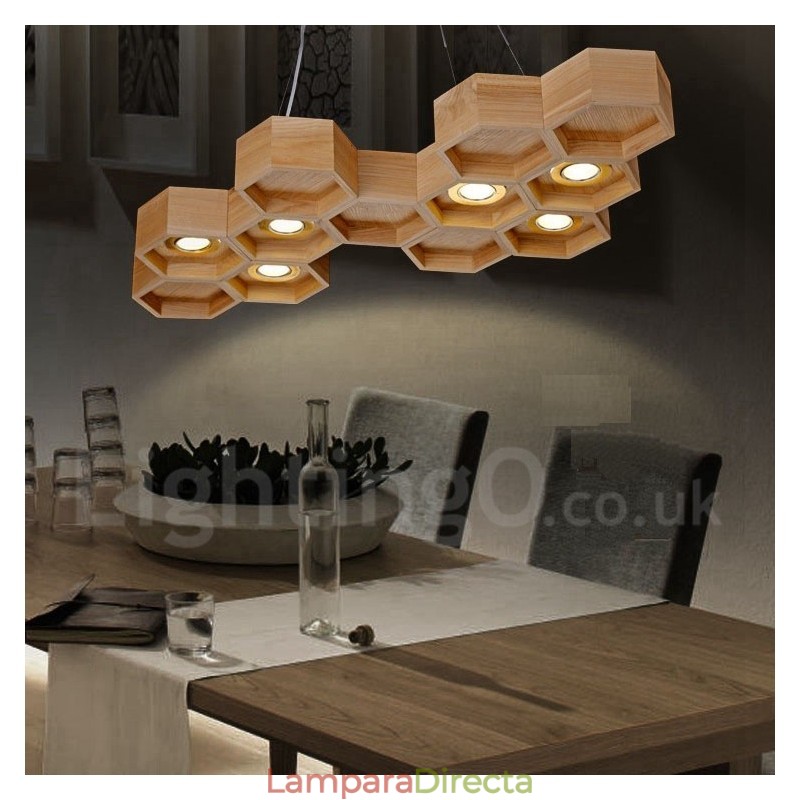 Lámpara colgante contemporánea moderna de madera de 6 luces