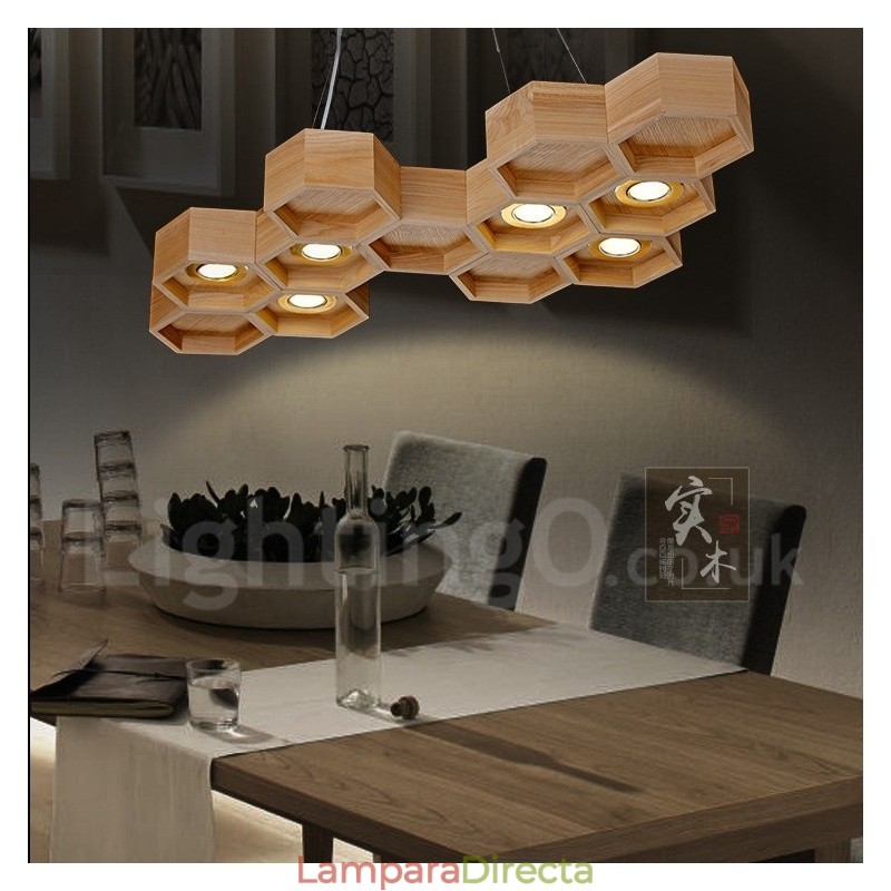 Lámpara colgante contemporánea moderna de madera de 6 luces