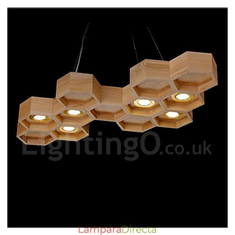 Lámpara colgante contemporánea moderna de madera de 6 luces