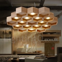 Lámpara colgante contemporánea moderna de madera de 12 luces