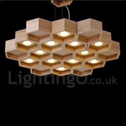 Lámpara colgante contemporánea moderna de madera de 12 luces