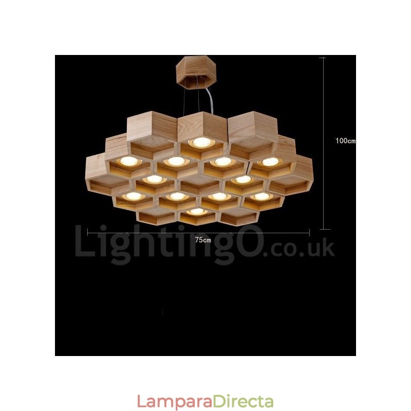 Lámpara colgante contemporánea moderna de madera de 12 luces