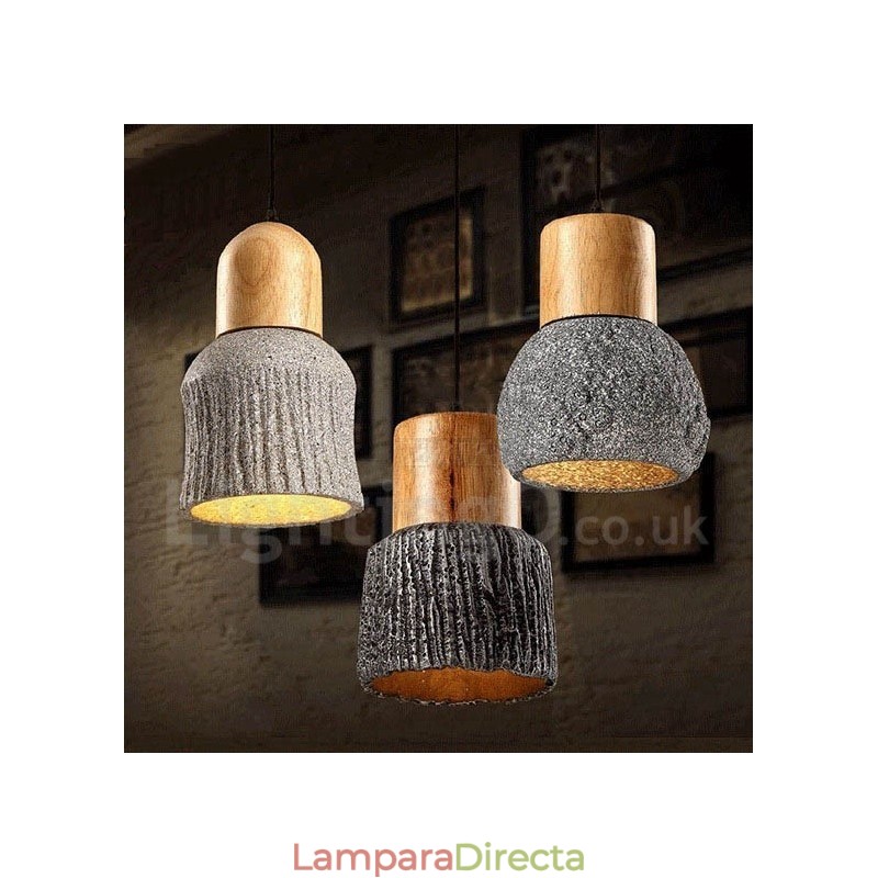 Lámpara colgante retro vintage de madera y hormigón