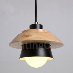 Lámpara colgante de 1 luz de madera y metal