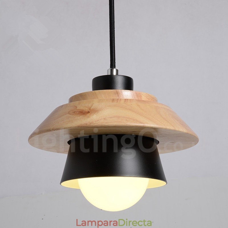 Lámpara colgante de 1 luz de madera y metal