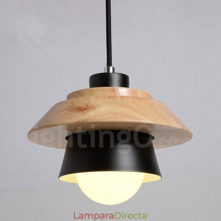 Lámpara colgante de 1 luz de madera y metal Lámpara colgante de 1 luz de madera y metal