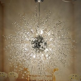 Lámpara de techo moderna con forma de globo de cristal y metal cromado.