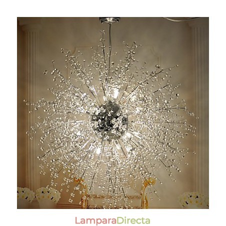 Lámpara de techo moderna con forma de globo de cristal y metal cromado. Lámpara de techo moderna con forma de globo de cristal y metal cromado.