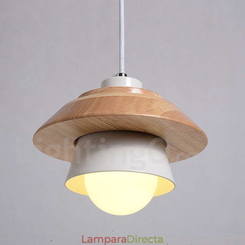 Lámpara colgante de 1 luz de madera y metal