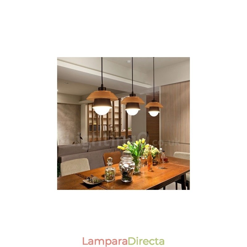 Lámpara colgante de 1 luz de madera y metal