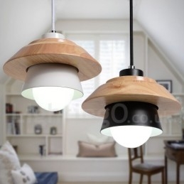 Lámpara colgante de 1 luz de madera y metal
