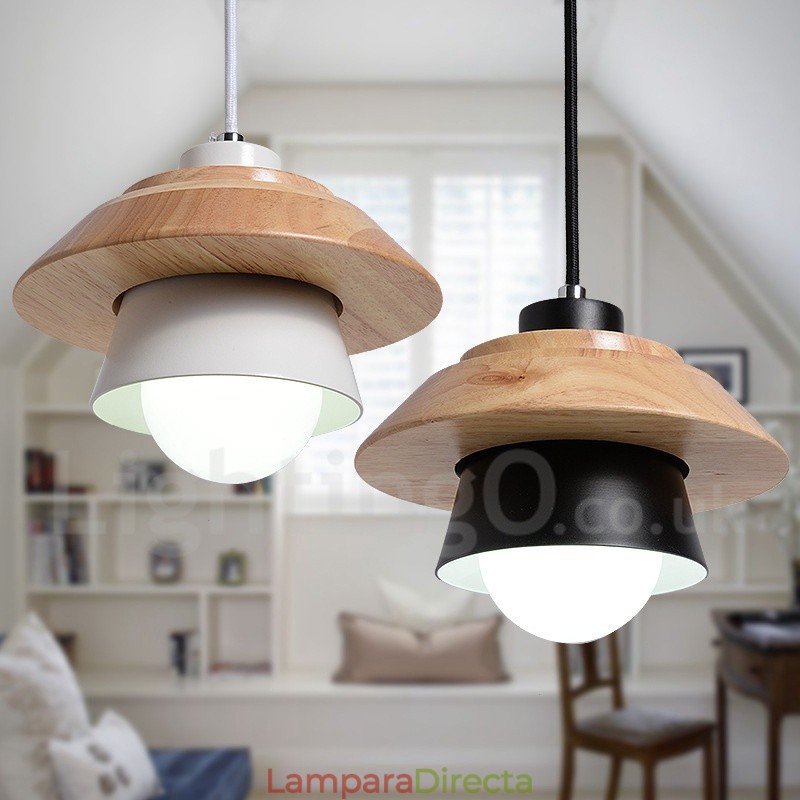 Lámpara colgante de 1 luz de madera y metal