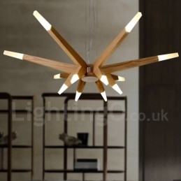 Lámpara colgante moderna contemporánea de madera de 12 luces