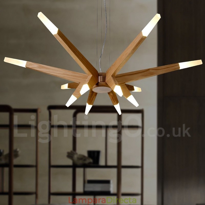 Lámpara colgante moderna contemporánea de madera de 12 luces