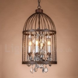Lámpara colgante retro vintage de metal con forma de jaula de pájaros de 4 luces