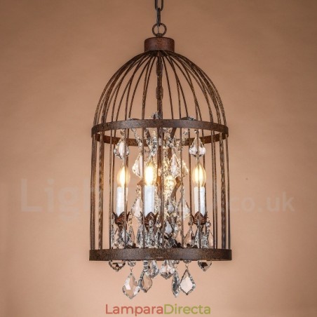 Lámpara colgante retro vintage de metal con forma de jaula de pájaros de 4 luces Lámpara colgante retro vintage de metal con forma de jaula de pájaros de 4 luces