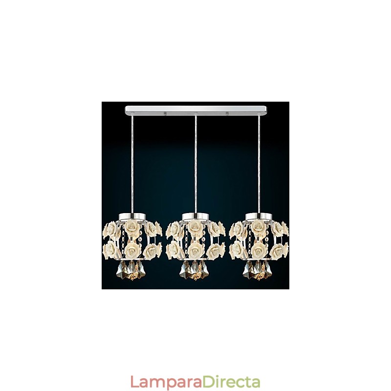 Lámpara colgante de araña con flores y cristal
