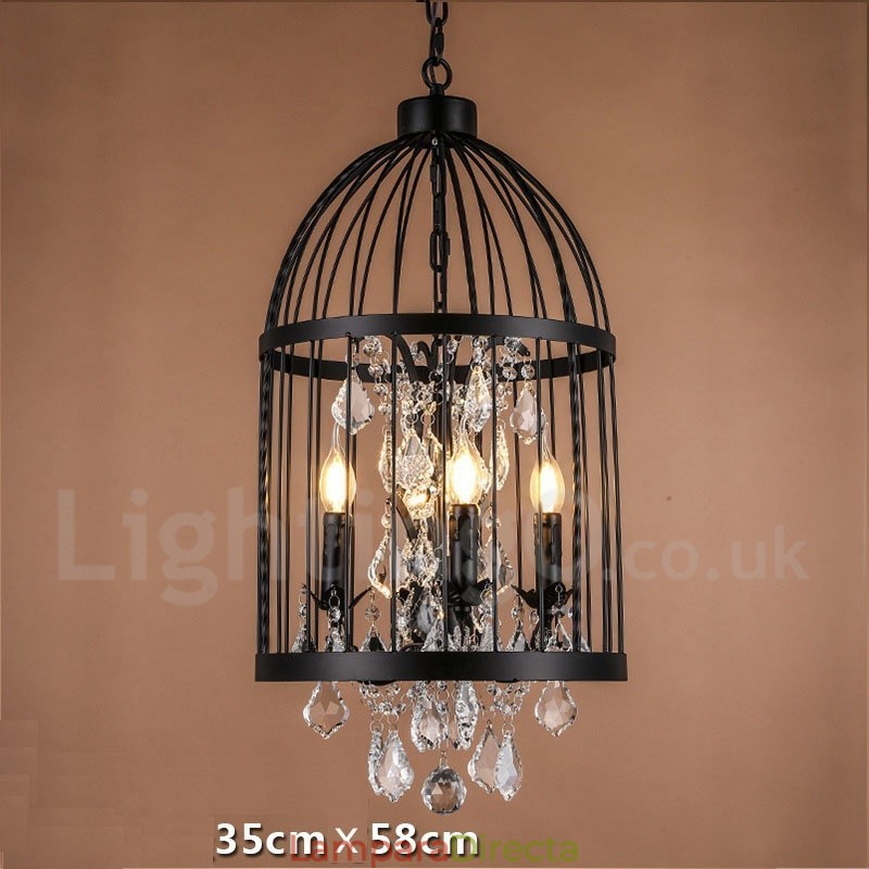 Lámpara colgante retro vintage de metal con forma de jaula de pájaros de 4 luces