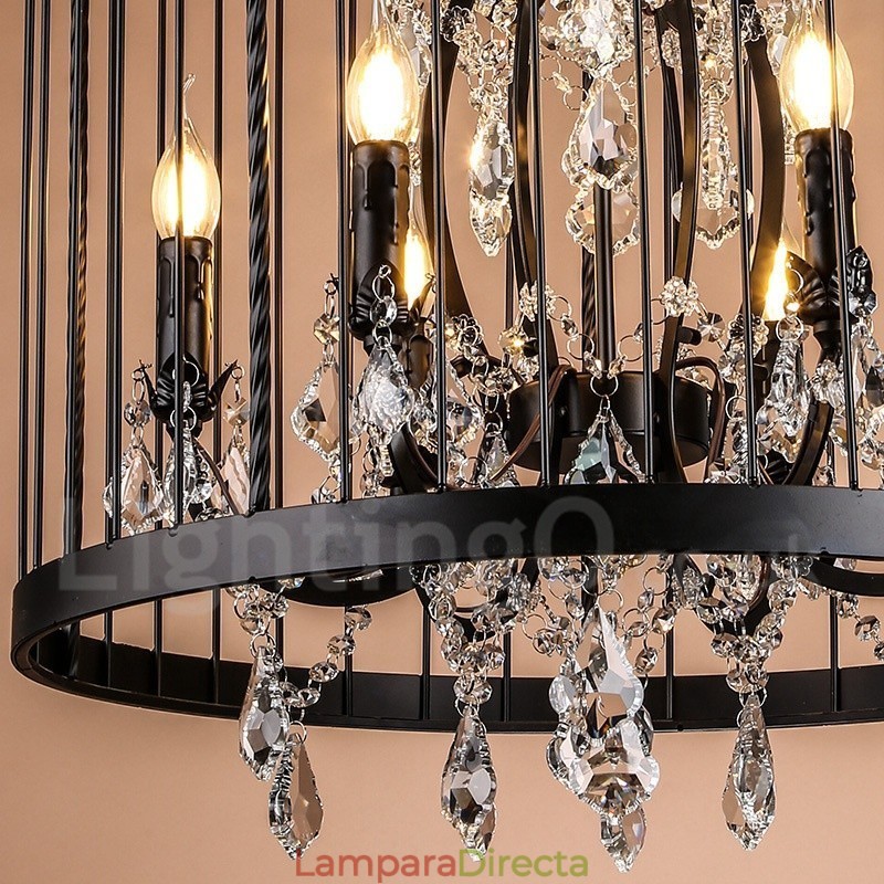 Lámpara colgante retro vintage de metal con forma de jaula de pájaros de 4 luces