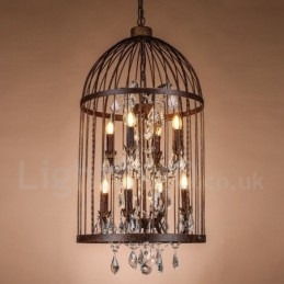 Lámpara colgante estilo jaula de pájaros de metal retro vintage de 8 luces