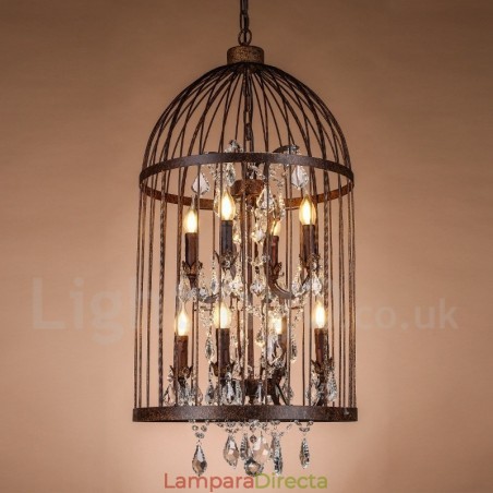Lámpara colgante estilo jaula de pájaros de metal retro vintage de 8 luces Lámpara colgante estilo jaula de pájaros de metal retro vintage de 8 luces