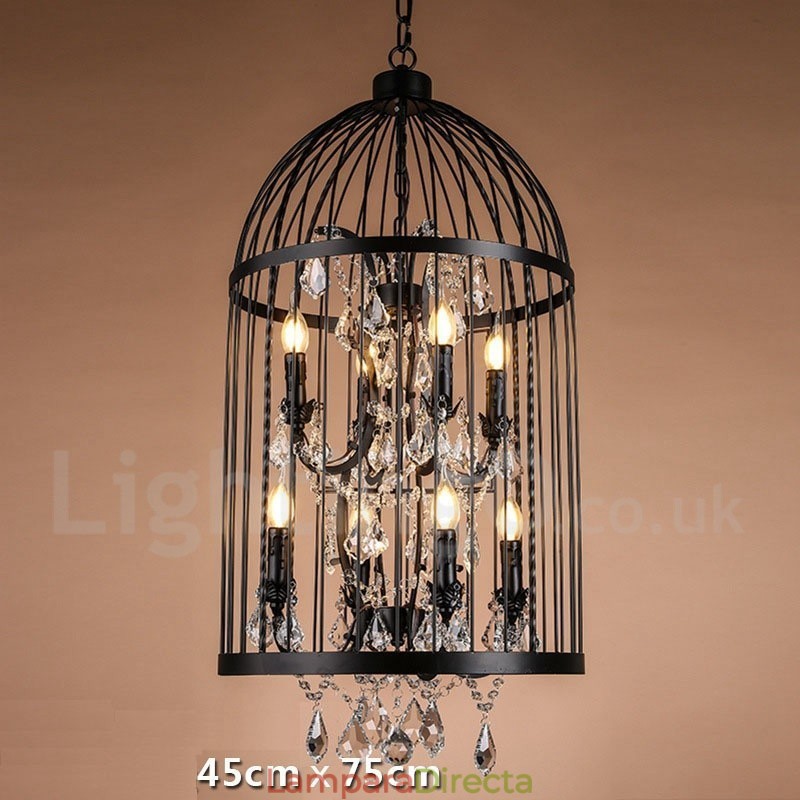 Lámpara colgante estilo jaula de pájaros de metal retro vintage de 8 luces