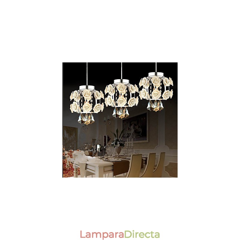 Lámpara colgante de araña con flores y cristal