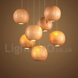 Lámpara colgante de globo de madera estilo rústico Lodge