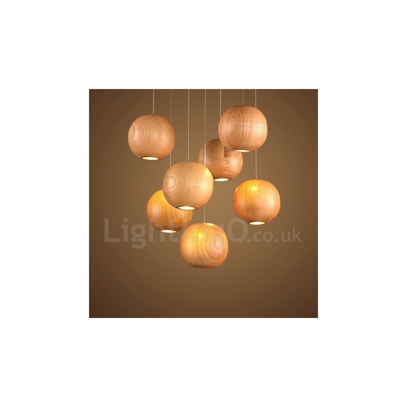 Lámpara colgante de globo de madera estilo rústico Lodge