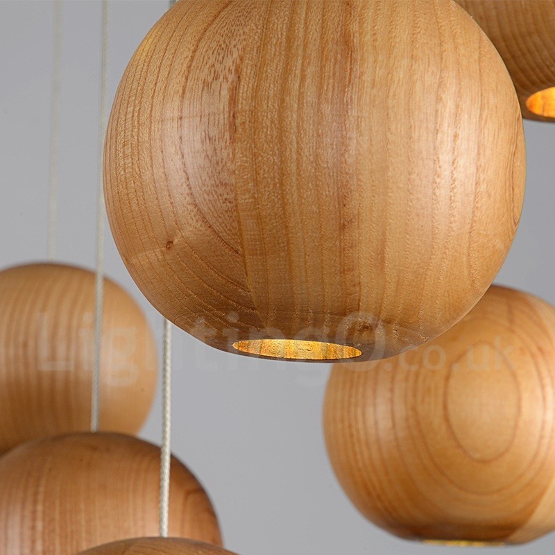 Lámpara colgante de globo de madera estilo rústico Lodge