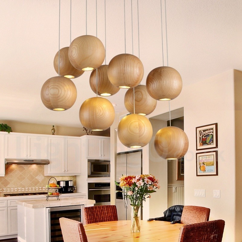 Lámpara colgante de globo de madera estilo rústico Lodge