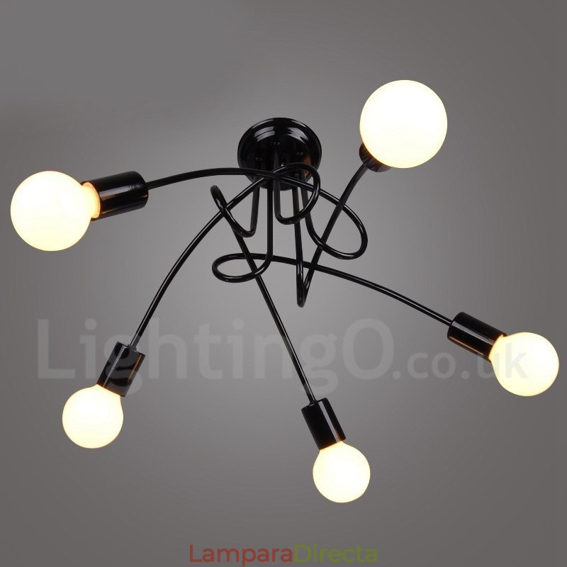 Lámpara de araña de 5 luces de metal estilo country negro