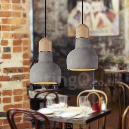 Lámpara colgante de una sola luz de hormigón de madera vintage retro Lámpara colgante de una sola luz de hormigón de madera vintage retro