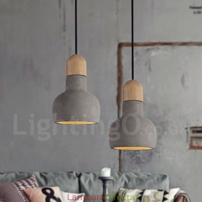 Lámpara colgante de una sola luz de hormigón de madera vintage retro