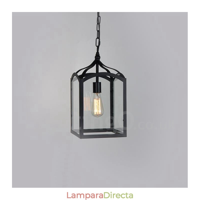 Lámpara colgante rústica de metal con pantalla de cristal