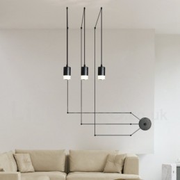 Lámpara colgante negra de 3 luces con pantalla de cristal