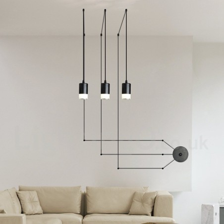 Lámpara colgante negra de 3 luces con pantalla de cristal Lámpara colgante negra de 3 luces con pantalla de cristal