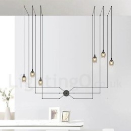 Para lámpara colgante de 6 luces con pantalla de cristal