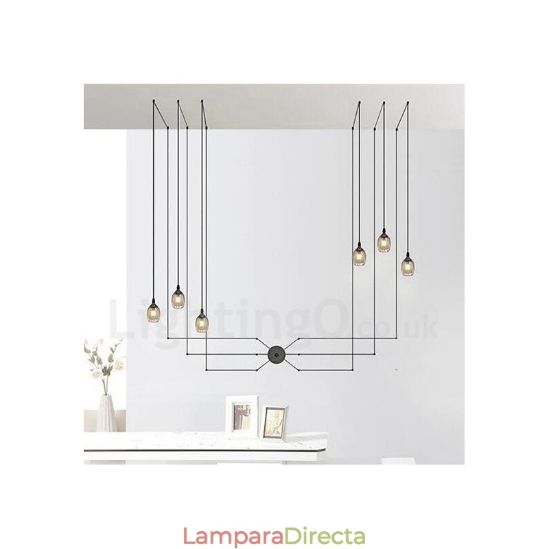 Para lámpara colgante de 6 luces con pantalla de cristal