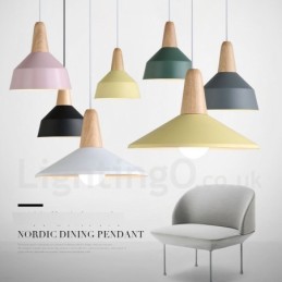 Lámpara colgante moderna contemporánea de madera y metal en varios colores