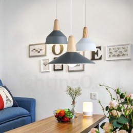 Lámpara colgante moderna contemporánea de madera y metal en varios colores