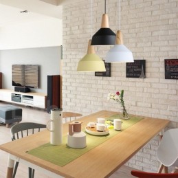 Lámpara colgante moderna contemporánea de madera y metal en varios colores